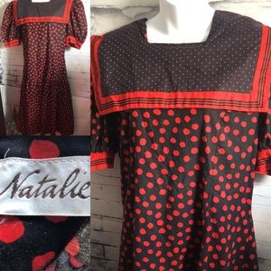 Vintage Natalie 80’s Polka Dot drop waist Dress